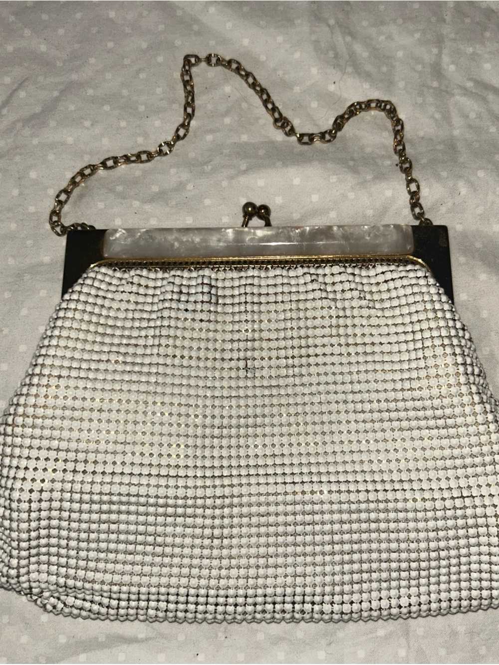 Vintage Whiting & Davis White Metal Mesh Evening Clutch Bag